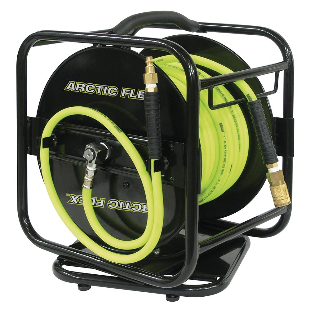 1/4&#34; x 100&#39; Manual air hose reel with hybrid polymer air hose<span class=' ItemWarning' style='display:block;'>Item is usually in stock, but we&#39;ll be in touch if there&#39;s a problem<br /></span>