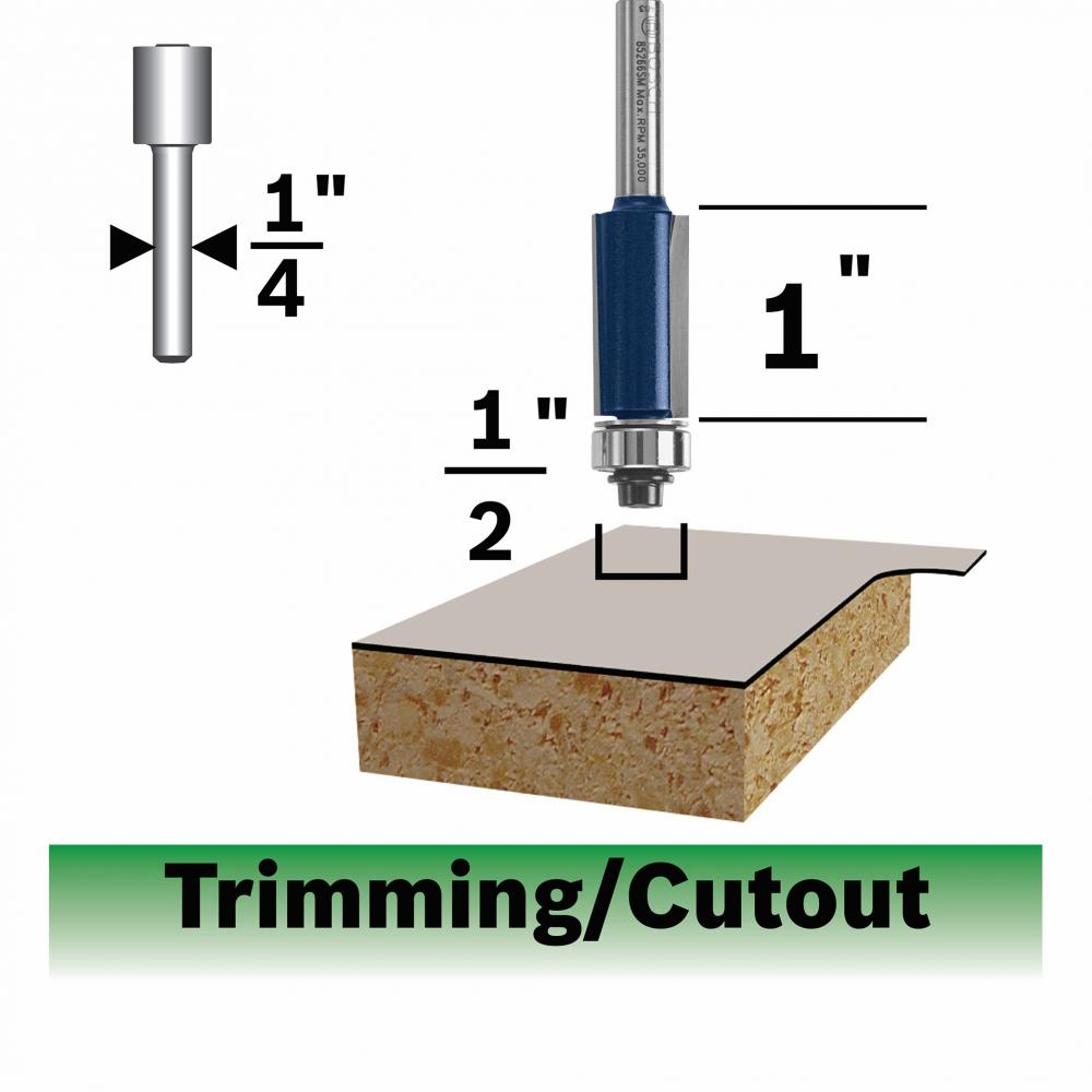 1/2 In. Flush Trim Router Bit<span class=' ItemWarning' style='display:block;'>Item is usually in stock, but we&#39;ll be in touch if there&#39;s a problem<br /></span>