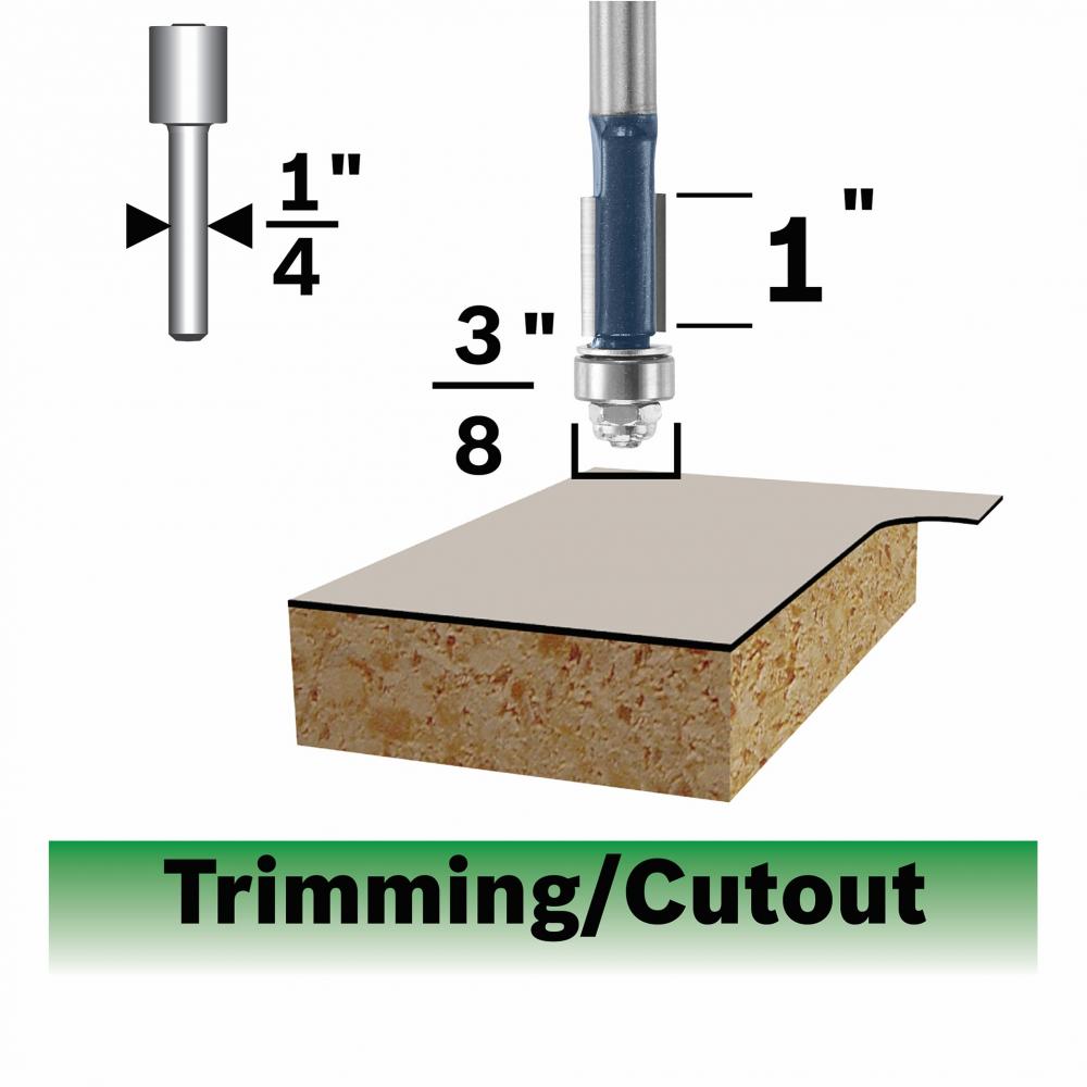 3/8 In. Flush Trim Router Bit<span class=' ItemWarning' style='display:block;'>Item is usually in stock, but we&#39;ll be in touch if there&#39;s a problem<br /></span>