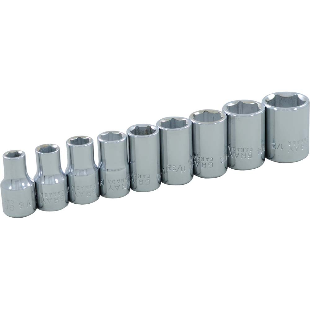 9 Piece 1/4&#34; Drive, 6 Point SAE Standard, Chrome Socket Set, 3/16&#34; - 1/2&#34;<span class='Notice ItemWarning' style='display:block;'>Item has been discontinued<br /></span>