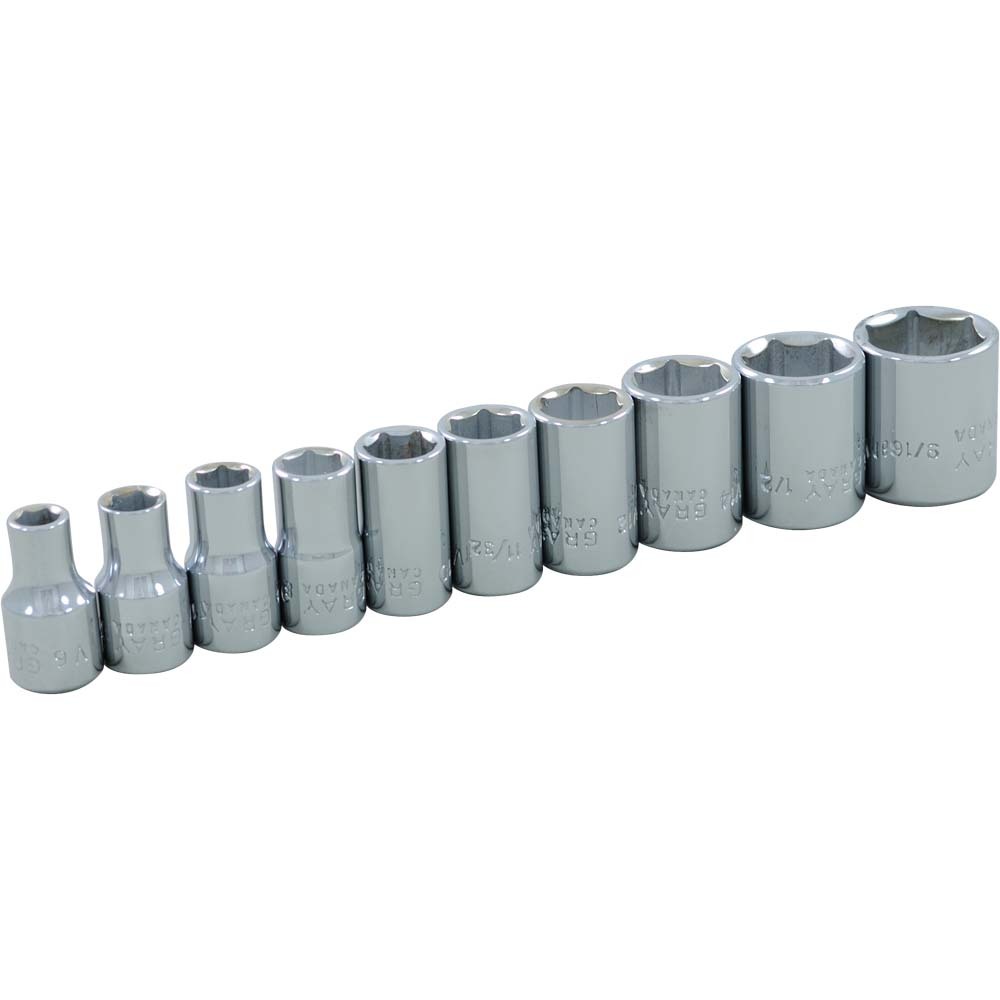 10 Piece 1/4&#34; Drive, 6 Point SAE Standard, Chrome Socket Set, 3/16&#34; - 9/16&#34;<span class=' ItemWarning' style='display:block;'>Item is usually in stock, but we&#39;ll be in touch if there&#39;s a problem<br /></span>