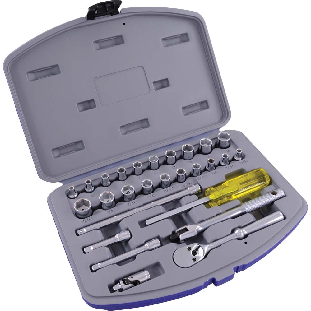 27 Piece 1/4&#34; Drive, 6 Point SAE & Metric Standard, Chrome Socket & Attachment Set<span class=' ItemWarning' style='display:block;'>Item is usually in stock, but we&#39;ll be in touch if there&#39;s a problem<br /></span>