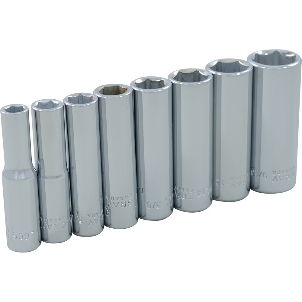 8 Piece 1/4&#34; Drive, 6 Point SAE Deep, Chrome Socket Set, 1/4&#34; - 9/16&#34;<span class='Notice ItemWarning' style='display:block;'>Item has been discontinued<br /></span>