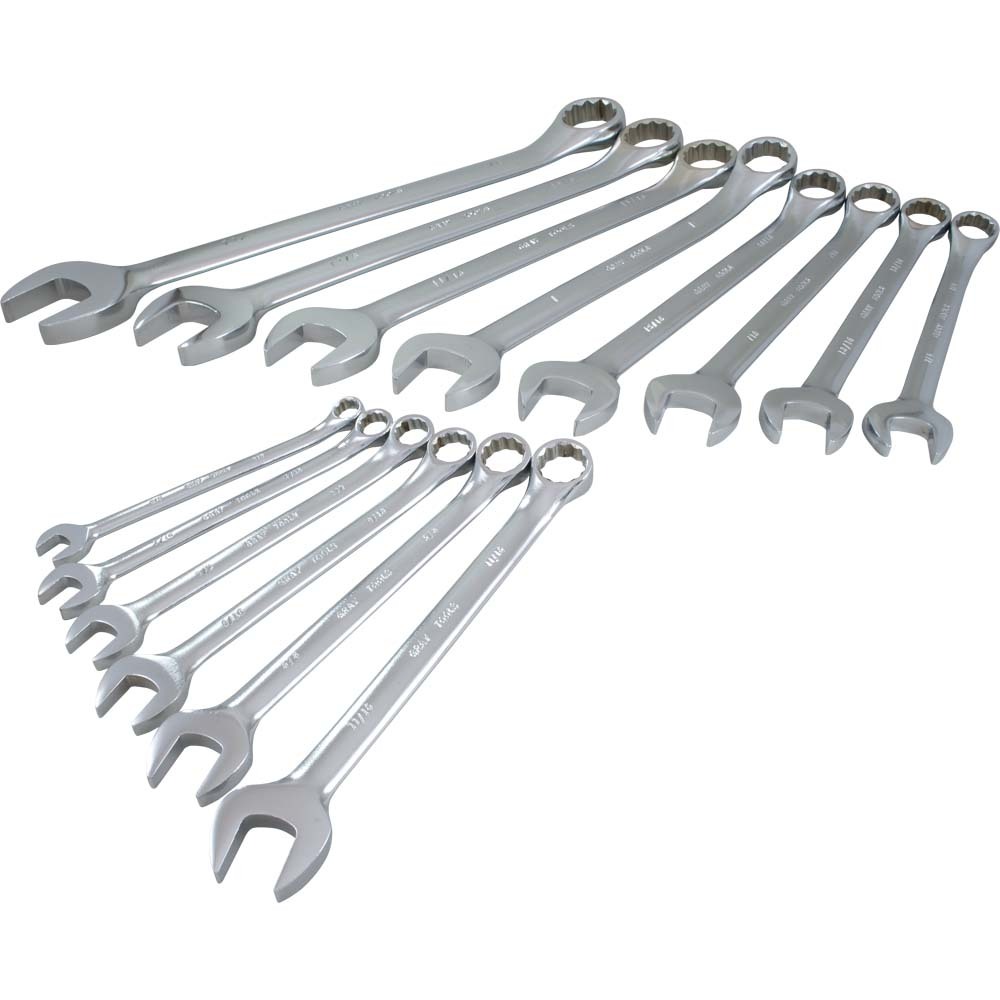 14 Piece 12 Point SAE, Satin Chrome, Combination Wrench Set, 3/8&#34; - 1-1/4&#34;<span class='Notice ItemWarning' style='display:block;'>Item has been discontinued<br /></span>