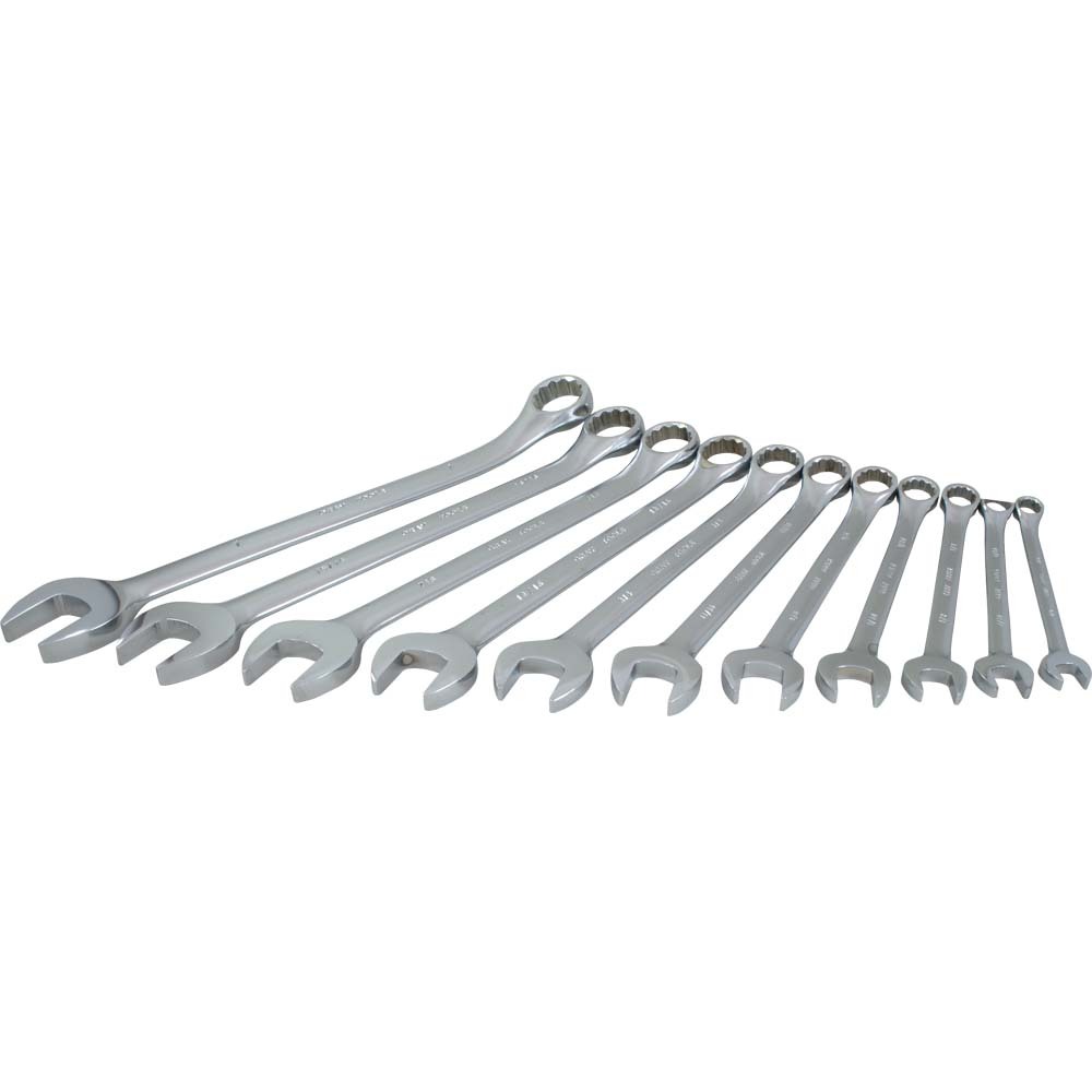 11 Piece 12 Point SAE, Satin Chrome, Combination Wrench Set, 3/8&#34; - 1&#34;<span class='Notice ItemWarning' style='display:block;'>Item has been discontinued<br /></span>