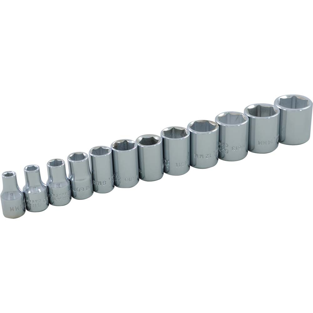 12 Piece 1/4&#34; Drive, 6 Point Metric Standard, Chrome Socket Set, 4mm - 15mm<span class=' ItemWarning' style='display:block;'>Item is usually in stock, but we&#39;ll be in touch if there&#39;s a problem<br /></span>