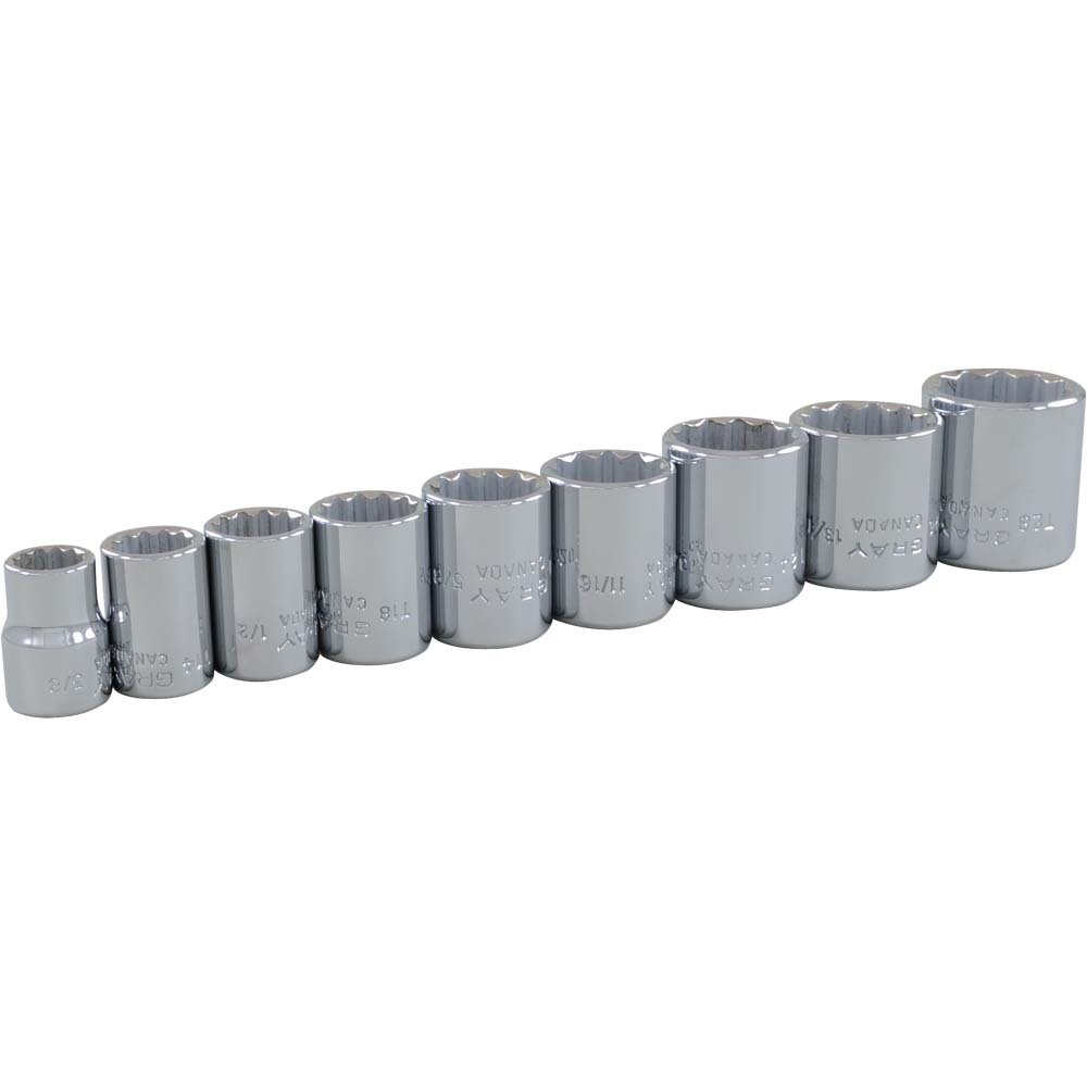 9 Piece 3/8&#34; Drive 12 Point SAE, Standard Chrome Socket Set, 3/8&#34; - 7/8&#34;<span class='Notice ItemWarning' style='display:block;'>Item has been discontinued<br /></span>