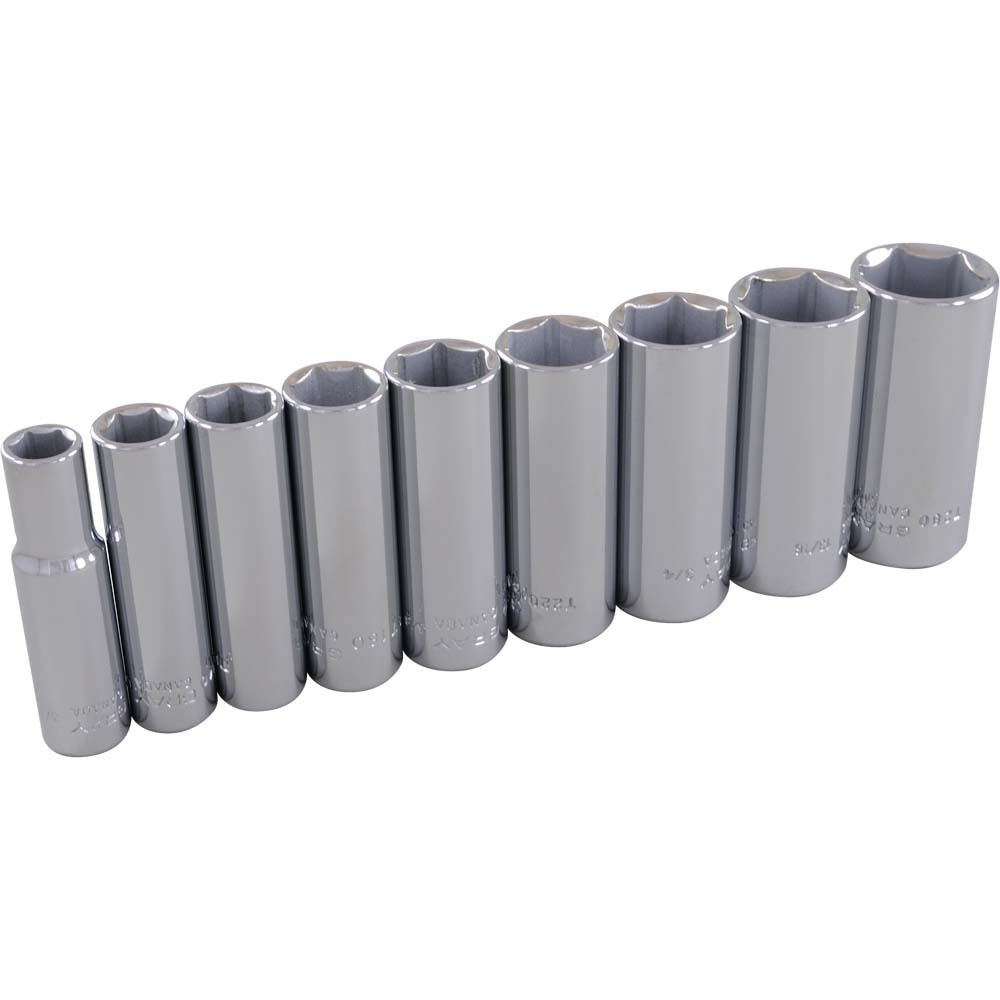 9 Piece 3/8&#34; Drive 6 Point SAE, Deep Chrome Socket Set, 3/8&#34; - 7/8&#34;<span class='Notice ItemWarning' style='display:block;'>Item has been discontinued<br /></span>