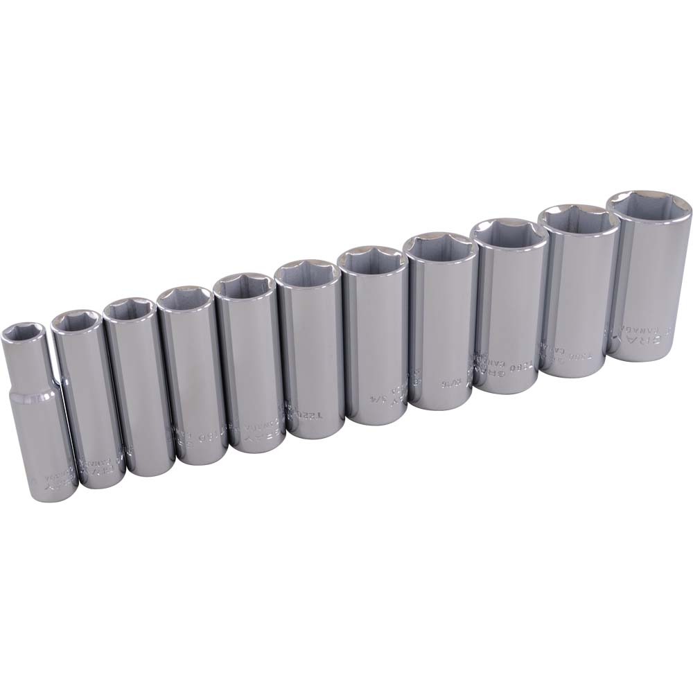 11 Piece 3/8&#34; Drive 6 Point SAE, Deep Chrome Socket Set, 3/8&#34; - 1&#34;<span class=' ItemWarning' style='display:block;'>Item is usually in stock, but we&#39;ll be in touch if there&#39;s a problem<br /></span>