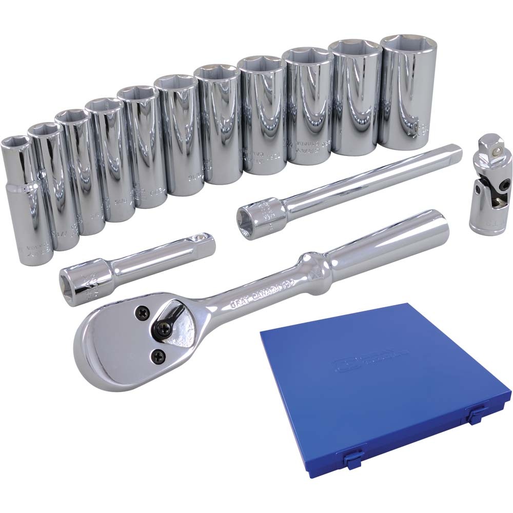 15 Piece 3/8&#34; Drive 6 Point SAE, Deep Chrome Socket & Attachment Set<span class=' ItemWarning' style='display:block;'>Item is usually in stock, but we&#39;ll be in touch if there&#39;s a problem<br /></span>