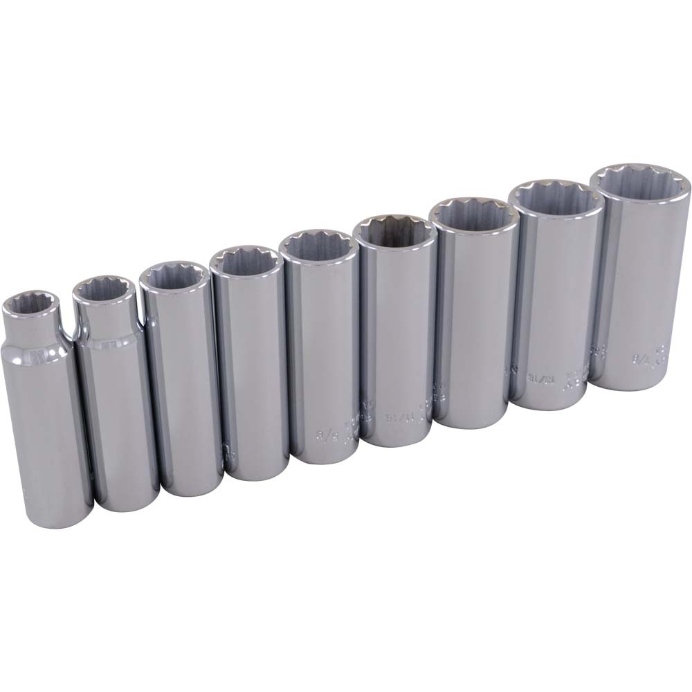 9 Piece 3/8&#34; Drive 12 Point SAE, Deep Chrome Socket Set, 3/8&#34; - 7/8&#34;<span class='Notice ItemWarning' style='display:block;'>Item has been discontinued<br /></span>