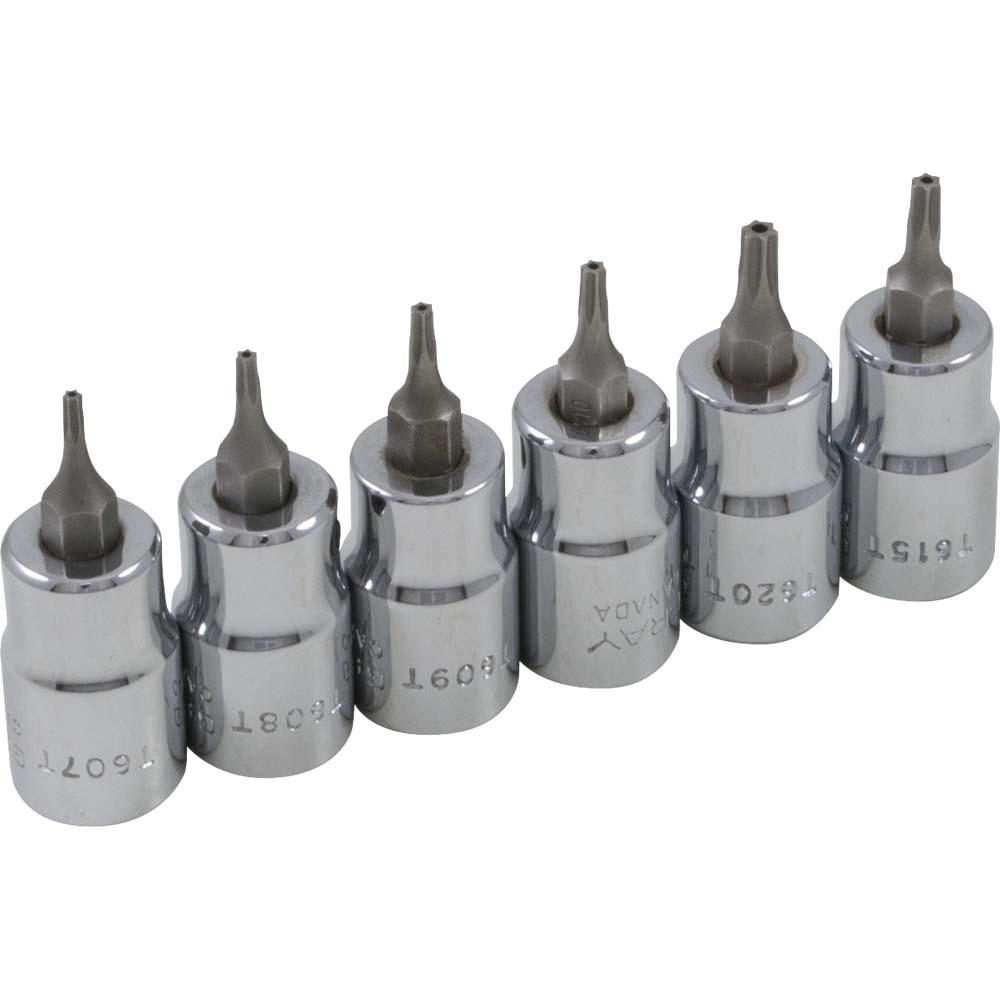 6 Piece 3/8&#34; Drive Tamper Resistant, Torx Head Socket Set, T7 - T20<span class='Notice ItemWarning' style='display:block;'>Item has been discontinued<br /></span>