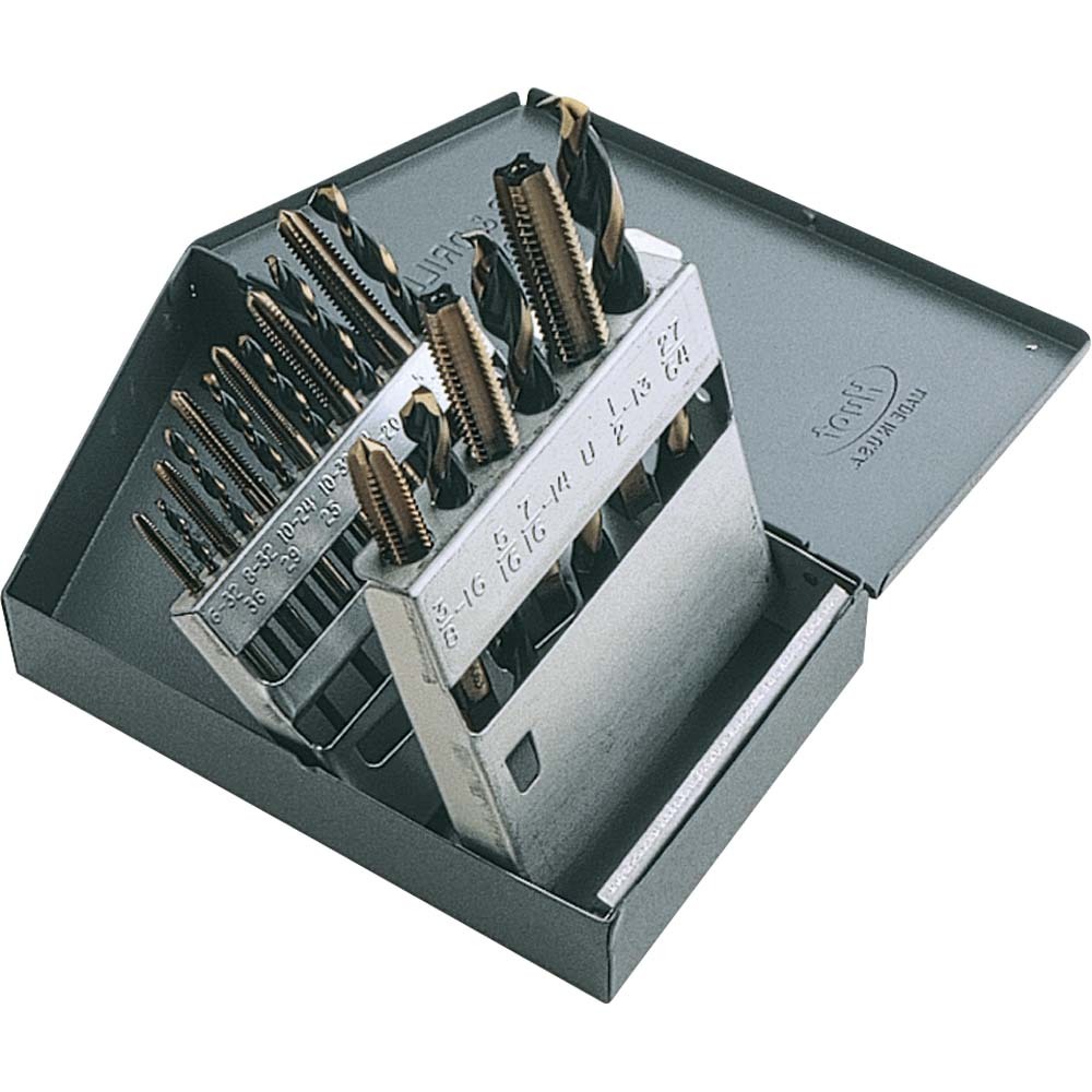 18 Piece Tap & Drill Set, 9 Taps 6-32 To 1/2&#34;, 13 With Matching Drills<span class=' ItemWarning' style='display:block;'>Item is usually in stock, but we&#39;ll be in touch if there&#39;s a problem<br /></span>