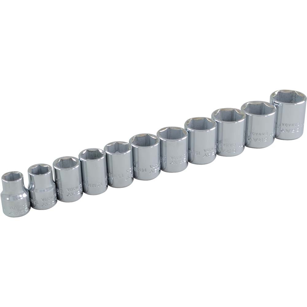 11 Piece 3/8&#34; Drive 6 Point Metric, Standard Chrome Socket Set, 9mm - 19mm<span class=' ItemWarning' style='display:block;'>Item is usually in stock, but we&#39;ll be in touch if there&#39;s a problem<br /></span>