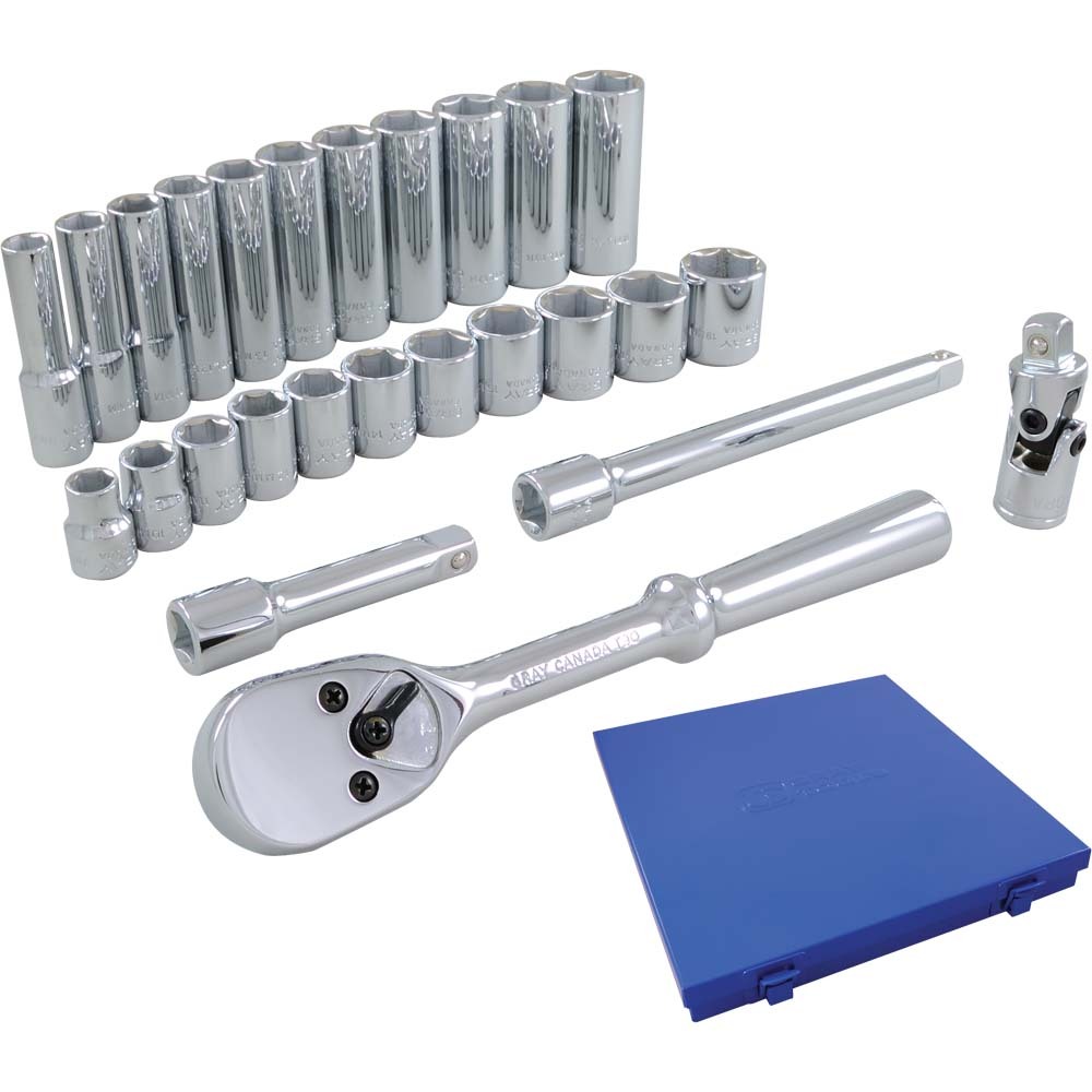 26 Piece 3/8&#34; Drive 6 Point Metric, Standard & Deep, Chrome Socket & Attachment Set<span class=' ItemWarning' style='display:block;'>Item is usually in stock, but we&#39;ll be in touch if there&#39;s a problem<br /></span>