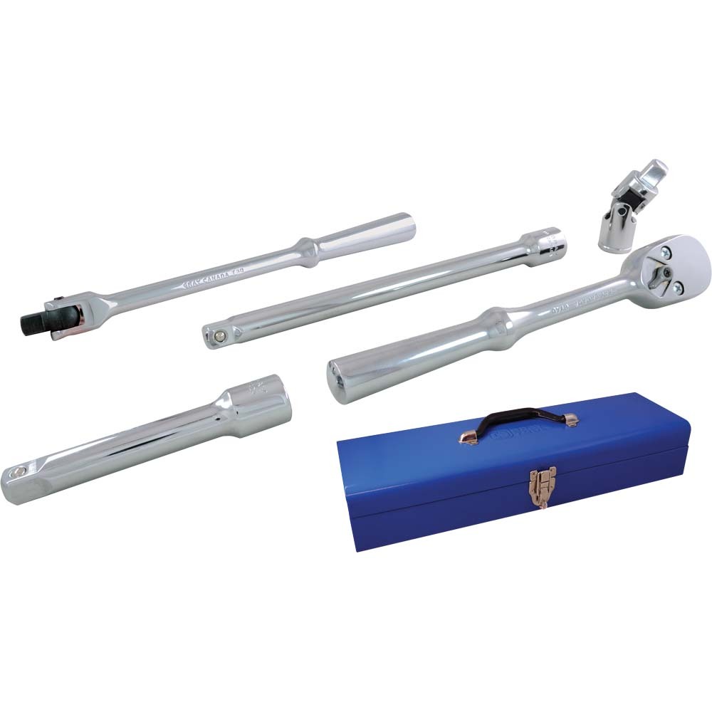 5 Piece 1/2&#34; Drive Chrome Ratchet & Attachment Set<span class='Notice ItemWarning' style='display:block;'>Item has been discontinued<br /></span>