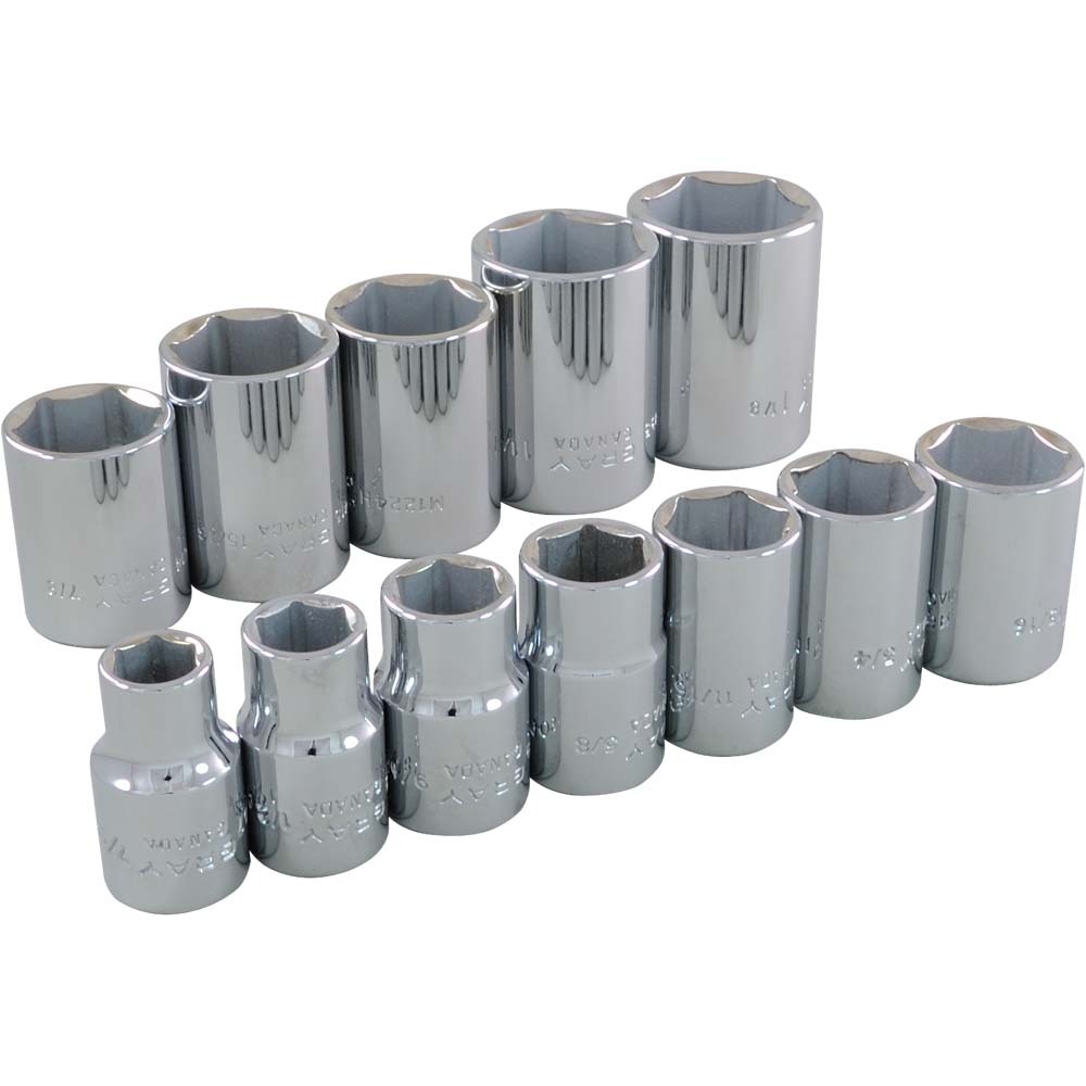 12 Piece 1/2&#34; Drive 6 Point SAE, Standard Chrome Socket Set, 7/16&#34; - 1-1/8&#34;<span class=' ItemWarning' style='display:block;'>Item is usually in stock, but we&#39;ll be in touch if there&#39;s a problem<br /></span>