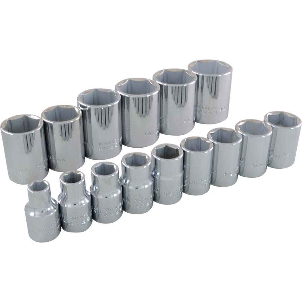 15 Piece 1/2&#34; Drive 6 Point SAE, Standard Chrome Socket Set, 3/8&#34; - 1-1/4&#34;<span class=' ItemWarning' style='display:block;'>Item is usually in stock, but we&#39;ll be in touch if there&#39;s a problem<br /></span>