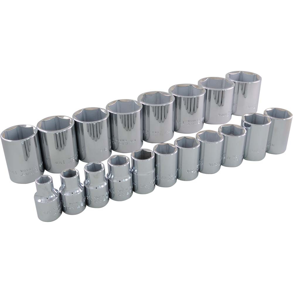 19 Piece 1/2&#34; Drive 6 Point SAE, Standard Chrome Socket Set, 3/8&#34; - 1-1/2&#34;<span class=' ItemWarning' style='display:block;'>Item is usually in stock, but we&#39;ll be in touch if there&#39;s a problem<br /></span>