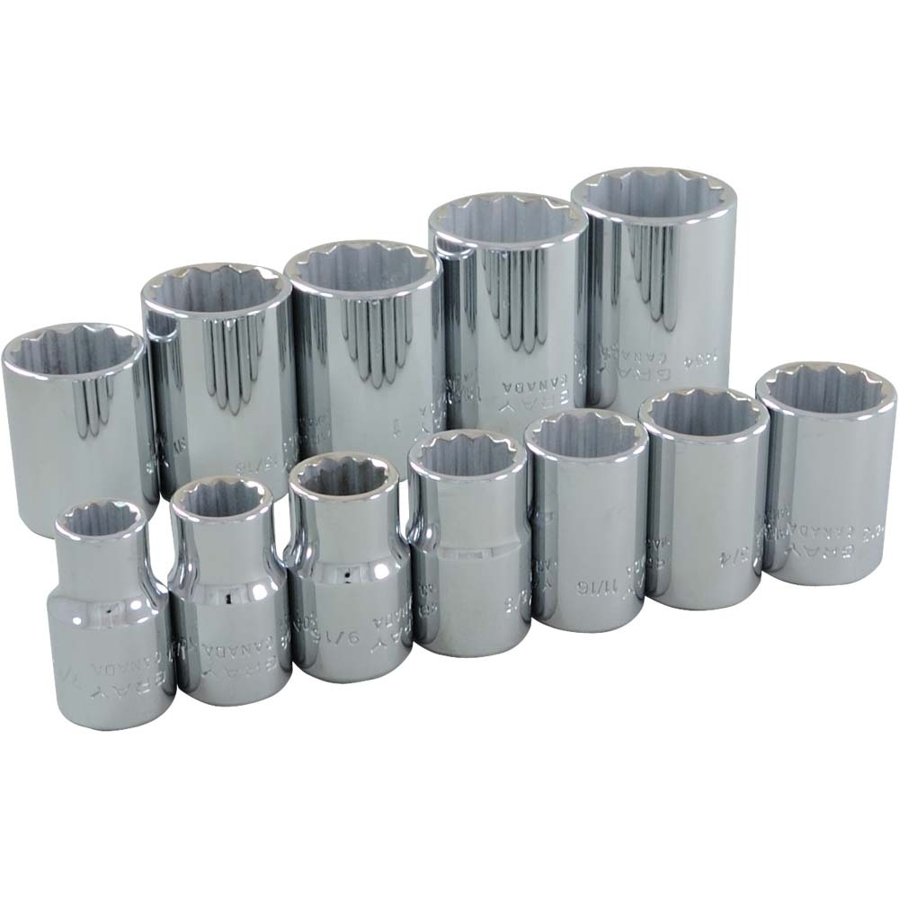 12 Piece 1/2&#34; Drive 12 Point SAE, Standard Chrome Socket Set, 7/16&#34; - 1-1/8&#34;<span class='Notice ItemWarning' style='display:block;'>Item has been discontinued<br /></span>