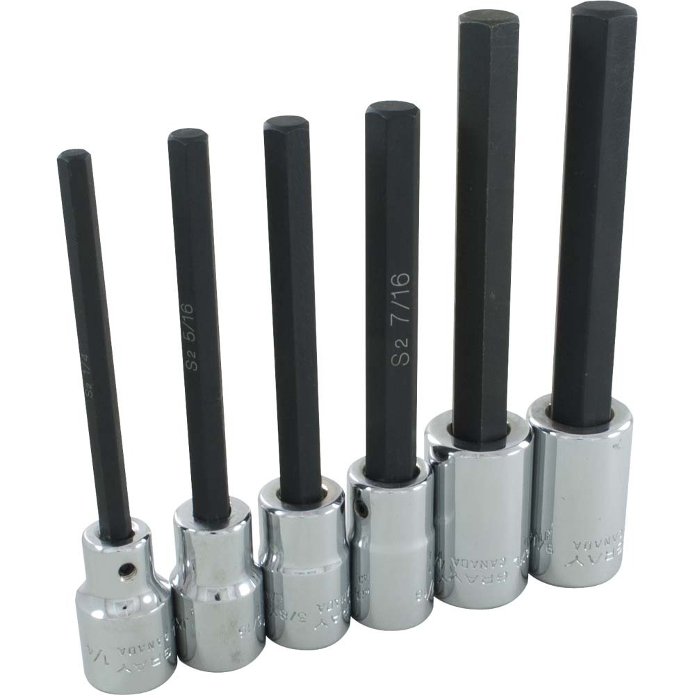 6 Piece 1/2&#34; Drive Extra Long SAE, Chrome Hex Head Socket Set, 1/4&#34; - 9/16&#34;<span class=' ItemWarning' style='display:block;'>Item is usually in stock, but we&#39;ll be in touch if there&#39;s a problem<br /></span>