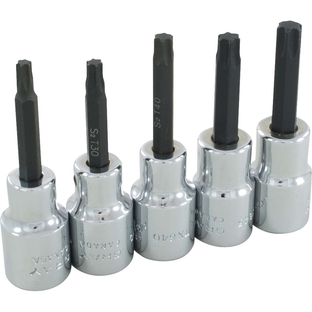 5 Piece 1/2&#34; Drive Torx Head, Chrome Socket Set, T27 - T50<span class='Notice ItemWarning' style='display:block;'>Item has been discontinued<br /></span>