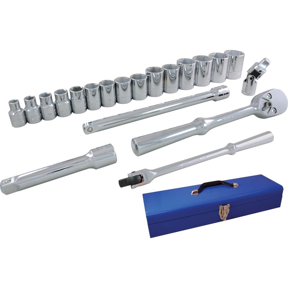 20 Piece 1/2&#34; Drive 6 Point SAE, Standard Chrome Socket & Attachment Set<span class=' ItemWarning' style='display:block;'>Item is usually in stock, but we&#39;ll be in touch if there&#39;s a problem<br /></span>