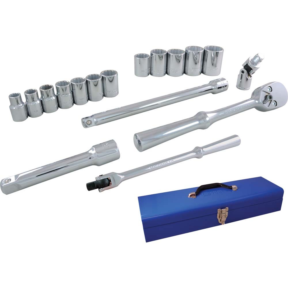 17 Piece 1/2&#34; Drive 12 Point SAE, Standard Chrome Socket & Attachment Set<span class='Notice ItemWarning' style='display:block;'>Item has been discontinued<br /></span>