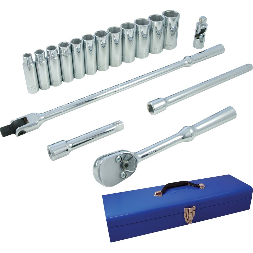 17 Piece 1/2&#34; Drive 6 Point SAE, Deep Chrome Socket & Attachment Set<span class='Notice ItemWarning' style='display:block;'>Item has been discontinued<br /></span>