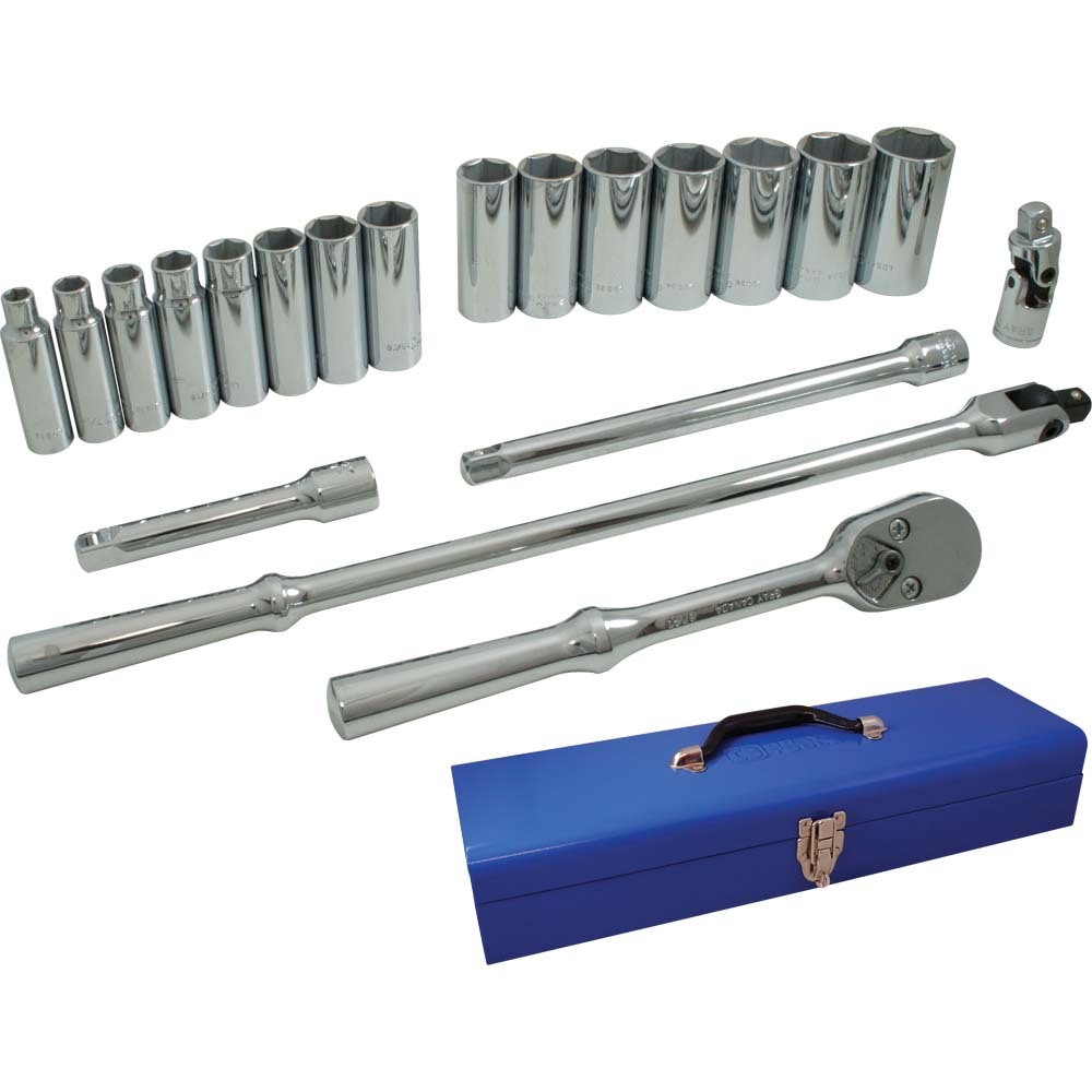 20 Piece 1/2&#34; Drive 6 Point SAE, Deep Chrome Socket & Attachment Set<span class=' ItemWarning' style='display:block;'>Item is usually in stock, but we&#39;ll be in touch if there&#39;s a problem<br /></span>