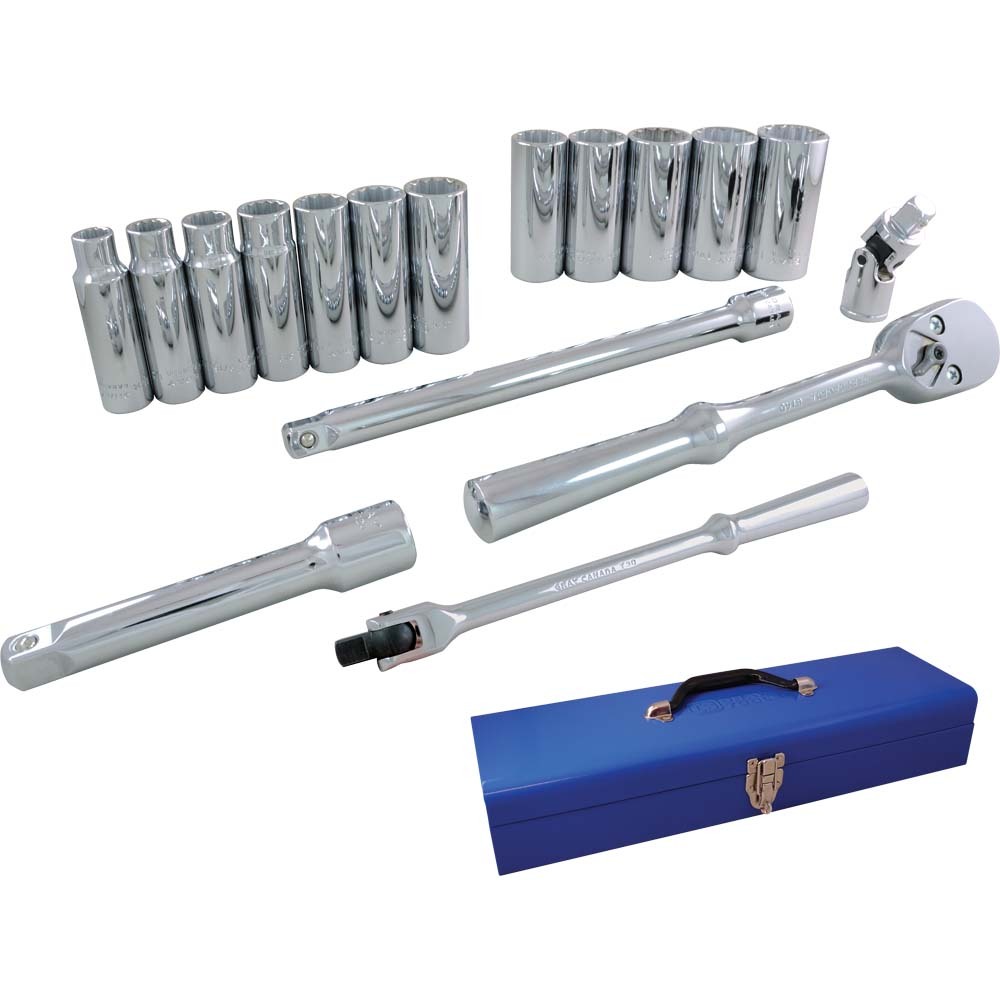 17 Piece 1/2&#34; Drive 12 Point SAE, Deep Chrome Socket & Attachment Set<span class='Notice ItemWarning' style='display:block;'>Item has been discontinued<br /></span>