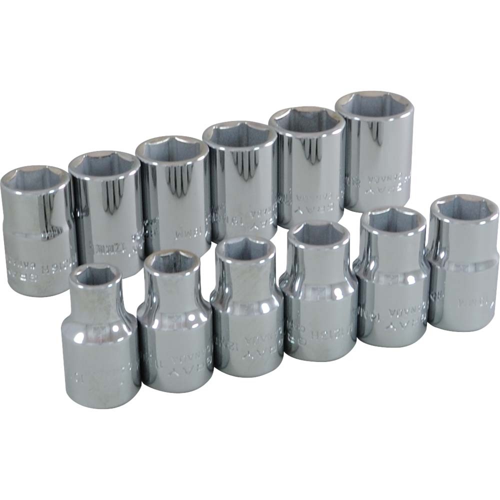 12 Piece 1/2&#34; Drive 6 Point Metric, Standard Chrome Socket Set, 10mm - 21mm<span class='Notice ItemWarning' style='display:block;'>Item has been discontinued<br /></span>