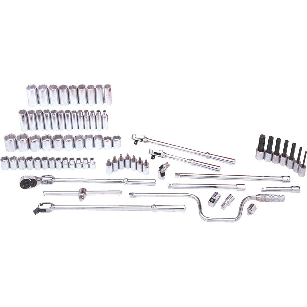 74 Piece 1/2&#34; Drive 6 Point Metric, Chrome Socket & Attachment Set, Tools Only<span class='Notice ItemWarning' style='display:block;'>Item has been discontinued<br /></span>