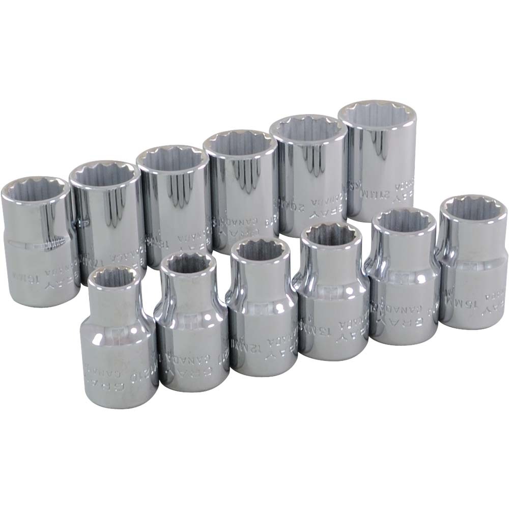 12 Piece 1/2&#34; Drive 12 Point Metric, Standard Chrome Socket Set, 10mm - 21mm<span class='Notice ItemWarning' style='display:block;'>Item has been discontinued<br /></span>