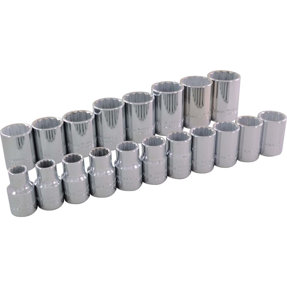 19 Piece 1/2&#34; Drive 12 Point Metric, Standard Chrome Socket Set, 10mm - 28mm<span class=' ItemWarning' style='display:block;'>Item is usually in stock, but we&#39;ll be in touch if there&#39;s a problem<br /></span>