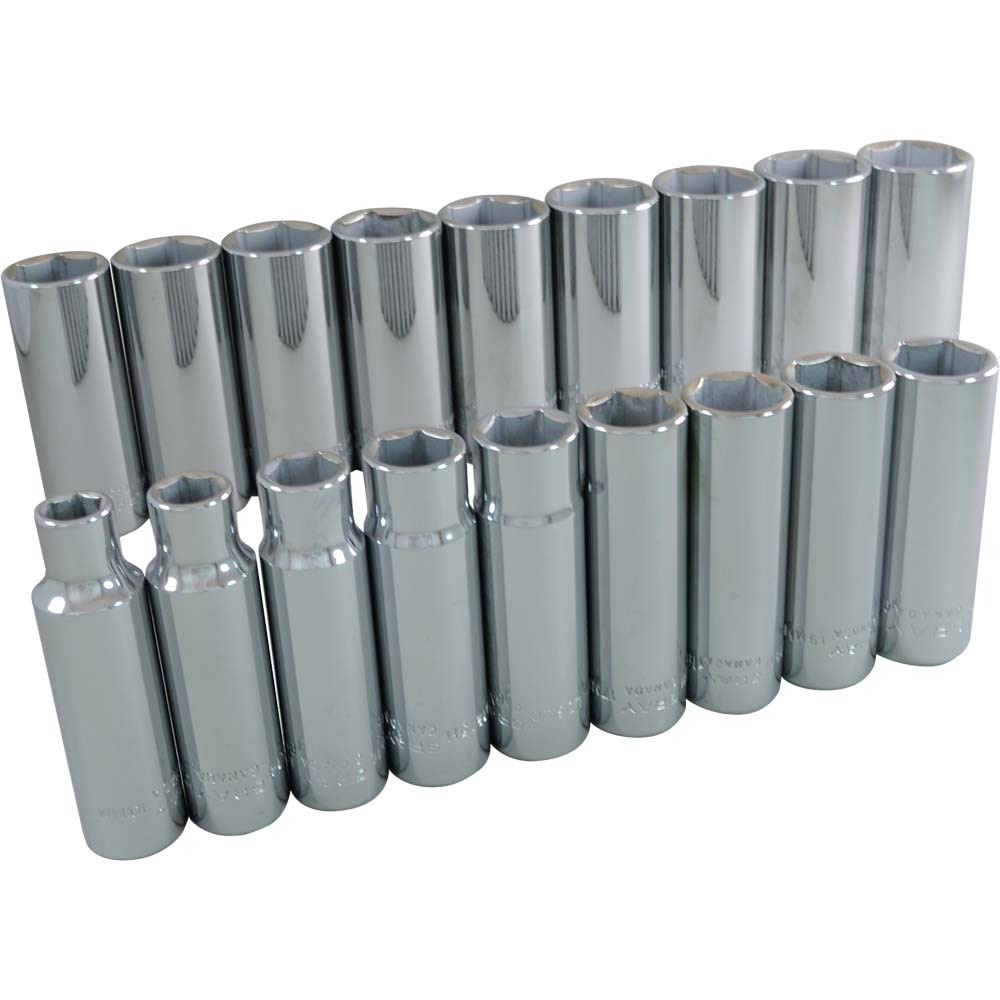 18 Piece 1/2&#34; Drive 6 Point Metric, Deep Chrome Socket Set, 10mm - 28mm<span class=' ItemWarning' style='display:block;'>Item is usually in stock, but we&#39;ll be in touch if there&#39;s a problem<br /></span>