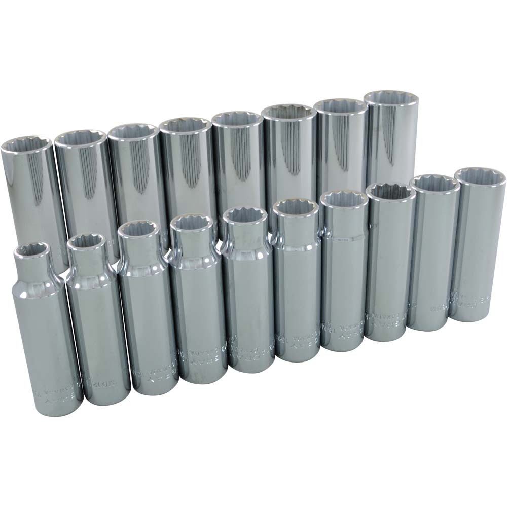 18 Piece 1/2&#34; Drive 12 Point Metric, Deep Chrome Socket Set, 10mm - 27mm<span class=' ItemWarning' style='display:block;'>Item is usually in stock, but we&#39;ll be in touch if there&#39;s a problem<br /></span>