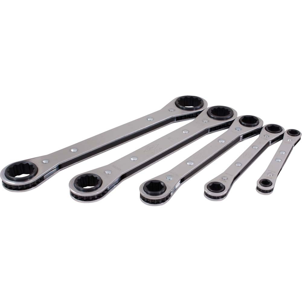 5 Piece 6 & 12 Point SAE, Flat Ratcheting Box Wrench Set, 1/4&#34; X 5/16&#34; - 3/4&#34; X 7/8&#34;<span class=' ItemWarning' style='display:block;'>Item is usually in stock, but we&#39;ll be in touch if there&#39;s a problem<br /></span>