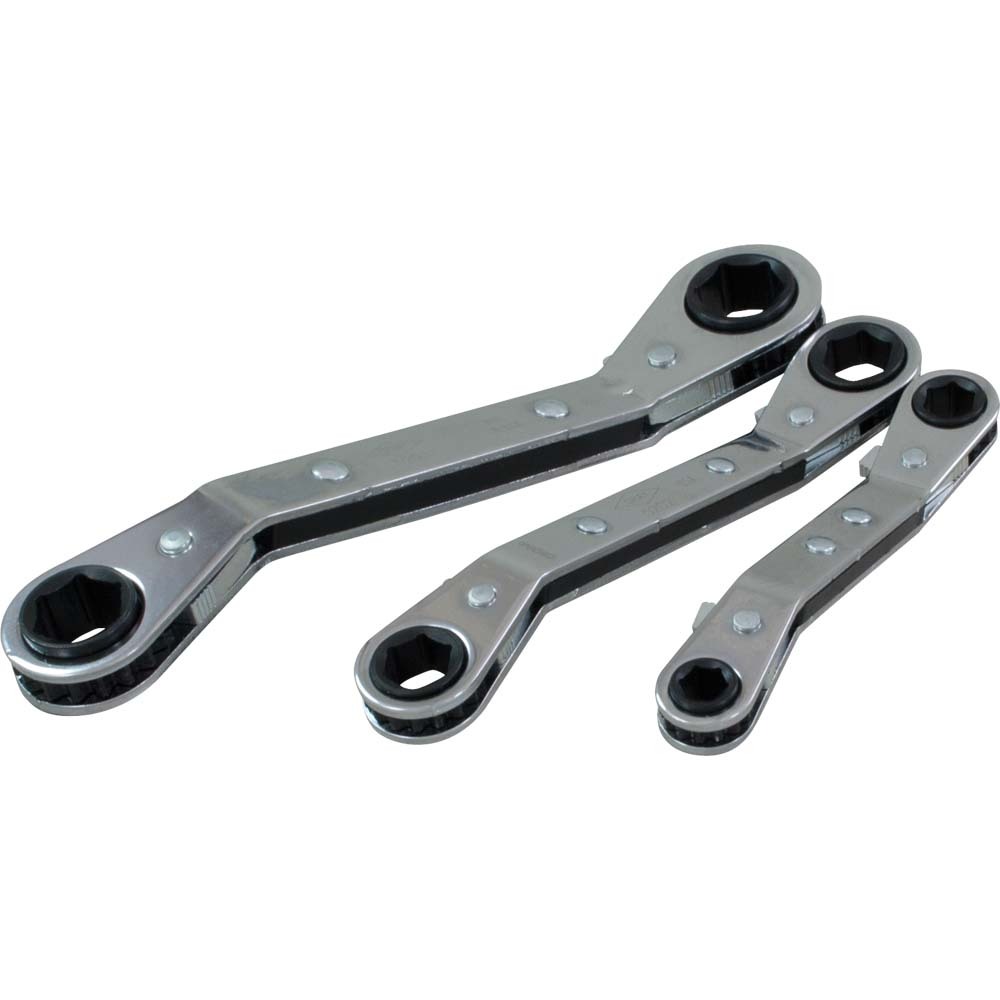 3 Piece 6 Point SAE, 25° Offset Ratcheting Box Wrench Set, 1/4&#34; X 5/16&#34; - 1/2&#34; X 9/16&#3<span class='Notice ItemWarning' style='display:block;'>Item has been discontinued<br /></span>