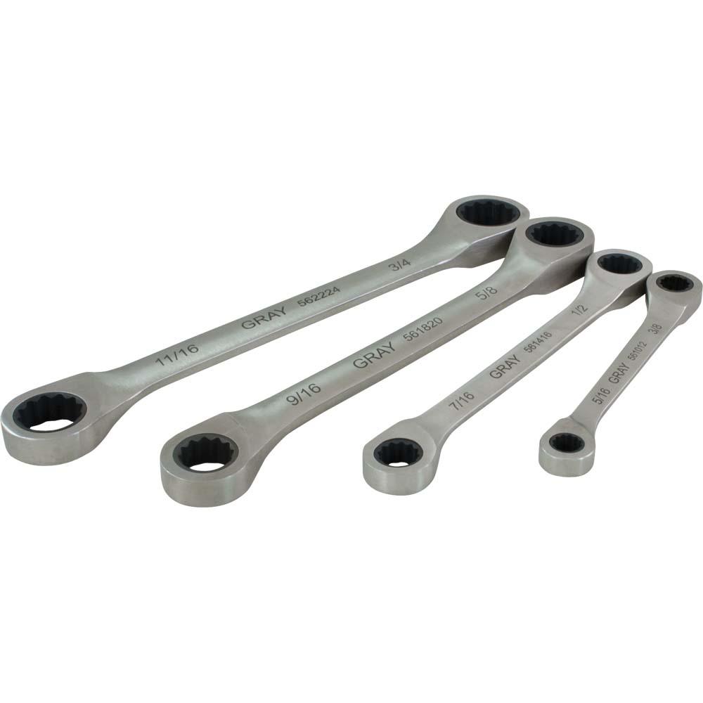 4 Piece SAE, Double Box Fixed Head, Ratcheting Wrench Set, 5/16&#34; X 3/8&#34; - 11/16&#34; X 3/4&#<span class=' ItemWarning' style='display:block;'>Item is usually in stock, but we&#39;ll be in touch if there&#39;s a problem<br /></span>