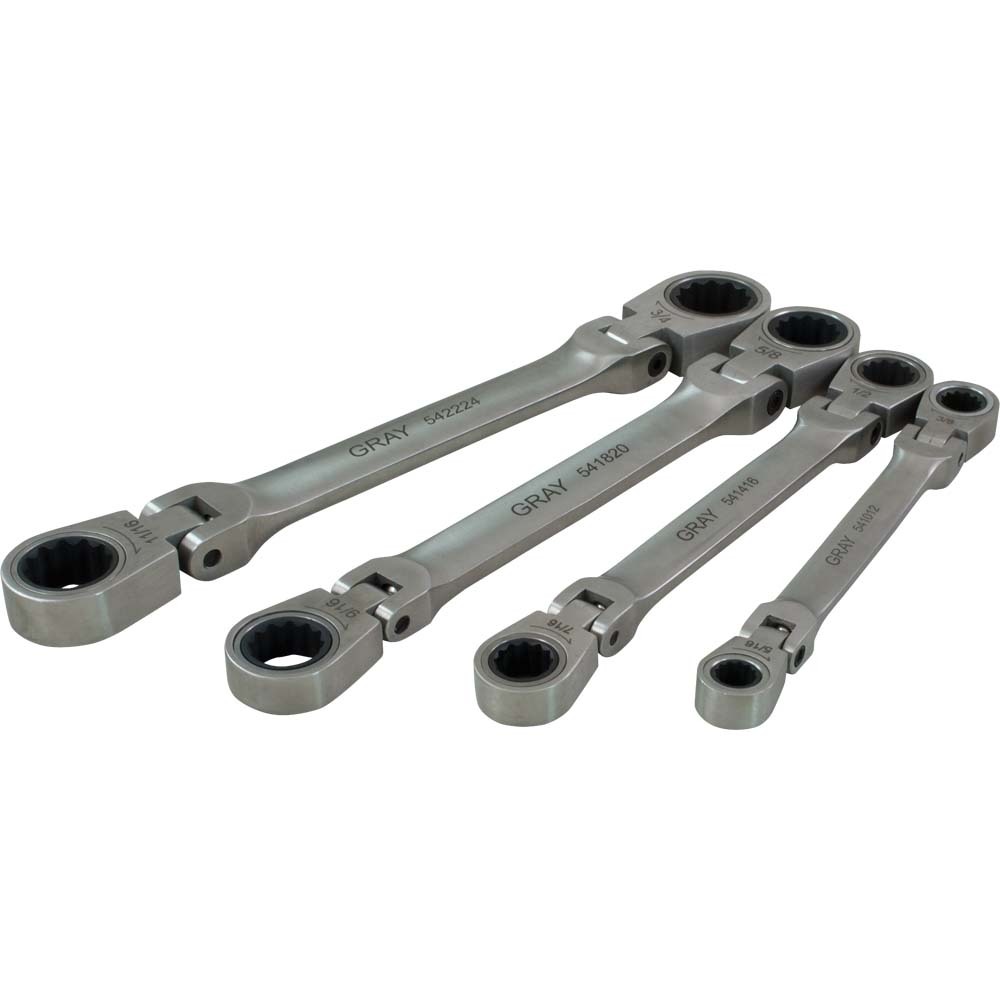 4 Piece SAE, Double Box Flex Head, Ratcheting Wrench Set, 5/16&#34; X 3/8&#34; - 11/16&#34; X 3/4&#3<span class=' ItemWarning' style='display:block;'>Item is usually in stock, but we&#39;ll be in touch if there&#39;s a problem<br /></span>