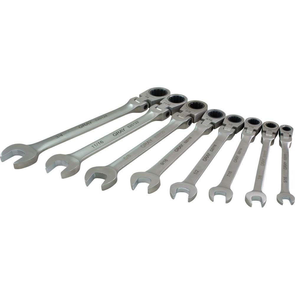 8 Piece SAE, Combination Flex Head, Ratcheting Wrench Set, 5/16&#34; - 3/4&#34;<span class=' ItemWarning' style='display:block;'>Item is usually in stock, but we&#39;ll be in touch if there&#39;s a problem<br /></span>