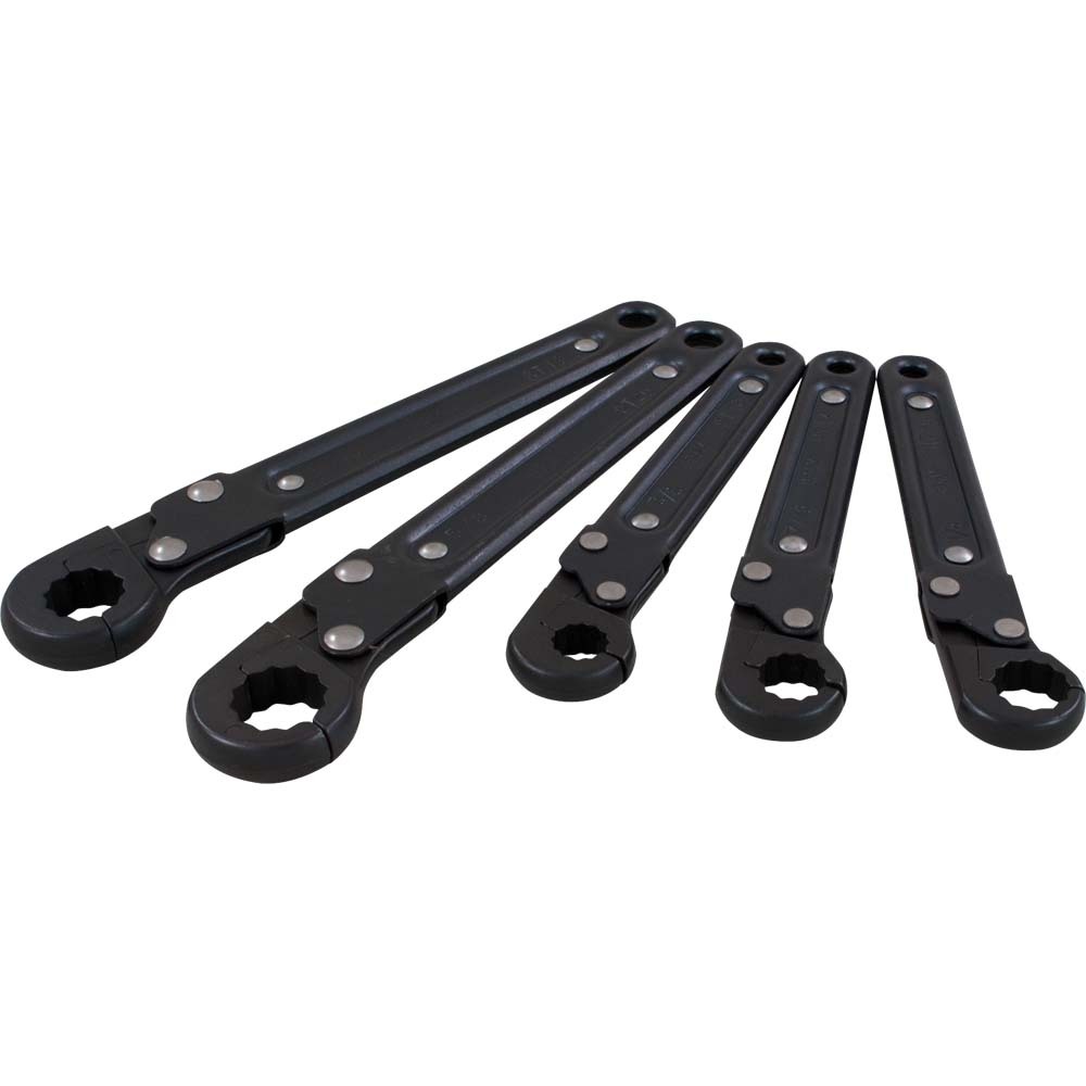 5 Piece SAE, Ratcheting Tube Wrench Set, Black Finish, 3/8&#34; - 5/8&#34;<span class='Notice ItemWarning' style='display:block;'>Item has been discontinued<br /></span>