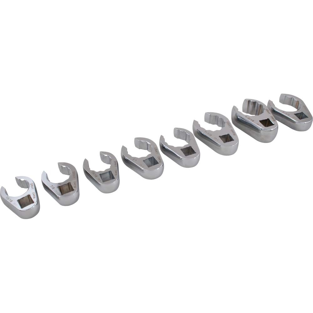 8 Piece 1/2&#34; Drive SAE, Mirror Chrome Flare Nut, Crow foot Wrench Set, 13/16&#34; - 1-1/4&#34;<span class=' ItemWarning' style='display:block;'>Item is usually in stock, but we&#39;ll be in touch if there&#39;s a problem<br /></span>