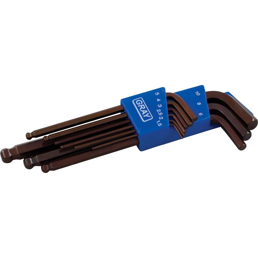 9 Piece Metric, Long Arm Ball S2 Hex Key Set, 1.5mm - 10mm<span class=' ItemWarning' style='display:block;'>Item is usually in stock, but we&#39;ll be in touch if there&#39;s a problem<br /></span>