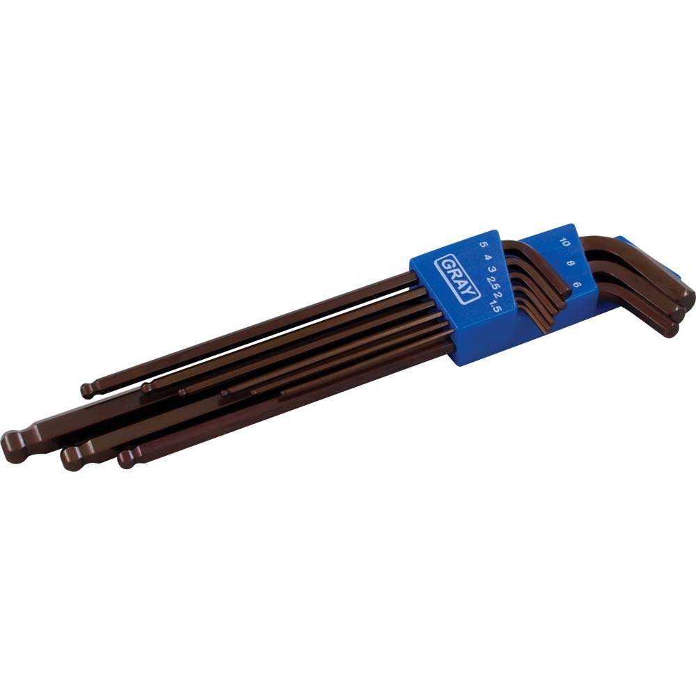 9 Piece Metric, Extra Long Arm Ball S2 Hex Key Set, 1.5mm - 10mm<span class=' ItemWarning' style='display:block;'>Item is usually in stock, but we&#39;ll be in touch if there&#39;s a problem<br /></span>