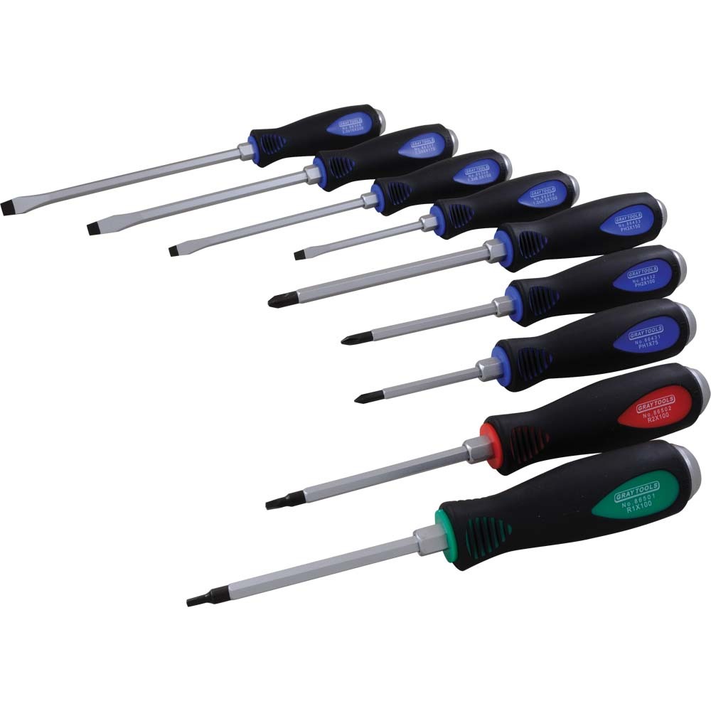 9 Piece Assorted Heavy Duty Comfort Grip Screwdriver Set<span class=' ItemWarning' style='display:block;'>Item is usually in stock, but we&#39;ll be in touch if there&#39;s a problem<br /></span>