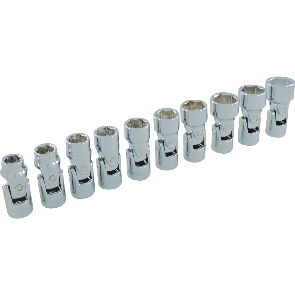 3/8&#34; Drive 10 Piece 6 Point Metric, Universal Joint Socket Set, 10mm - 19mm<span class=' ItemWarning' style='display:block;'>Item is usually in stock, but we&#39;ll be in touch if there&#39;s a problem<br /></span>