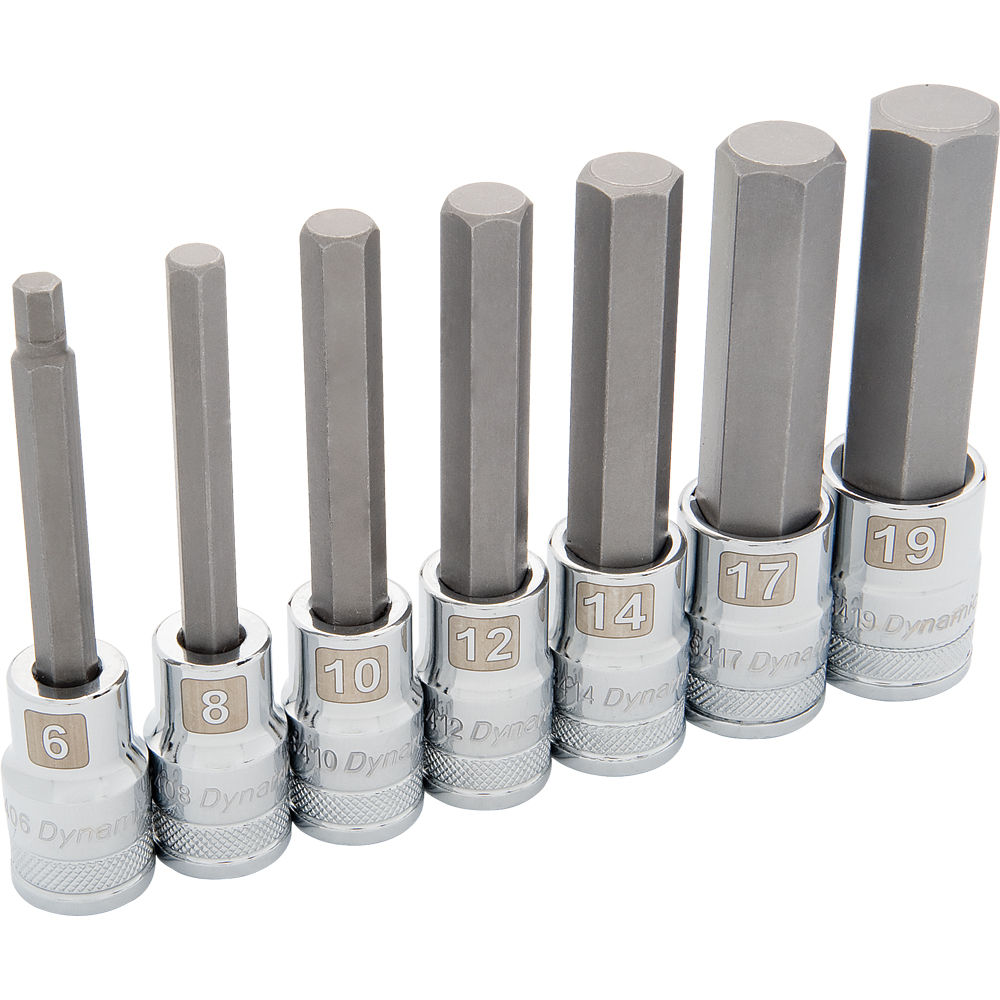 1/2&#34; Drive 7 Piece, Metric Long, Hex Socket Set, 6mm - 19mm<span class=' ItemWarning' style='display:block;'>Item is usually in stock, but we&#39;ll be in touch if there&#39;s a problem<br /></span>