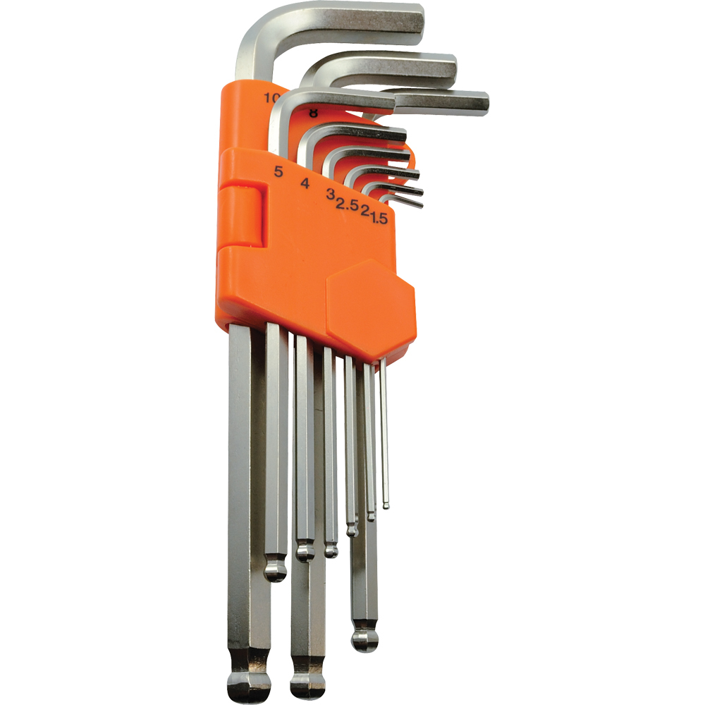 9 Piece Metric Ball End Long Hex Key Set, 1.5mm - 10mm<span class=' ItemWarning' style='display:block;'>Item is usually in stock, but we&#39;ll be in touch if there&#39;s a problem<br /></span>